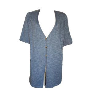 Croft & Barrow Top Womens Plus Size XXL Solid All Blue Short Sleeve Button Front